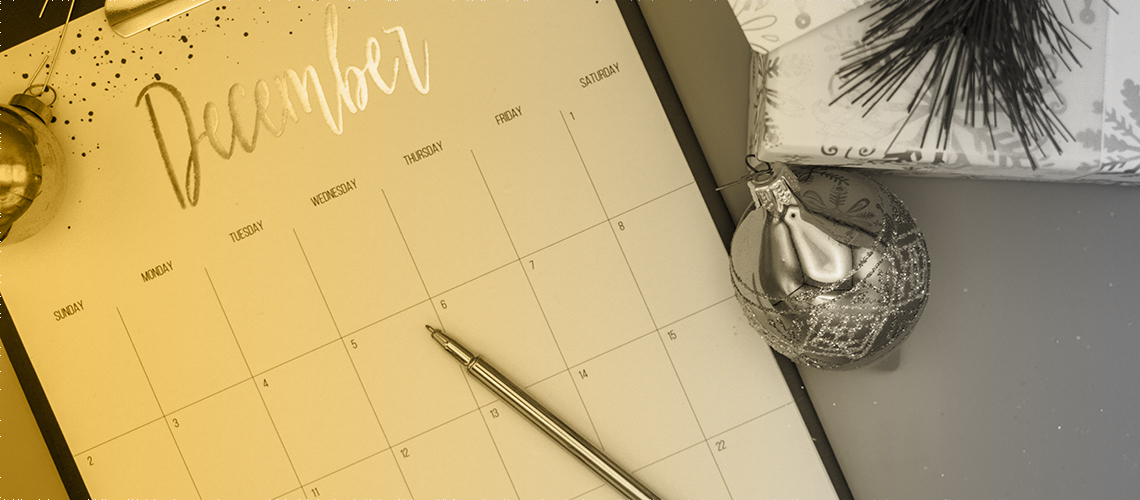 December calendar page planning holiday content for marketing