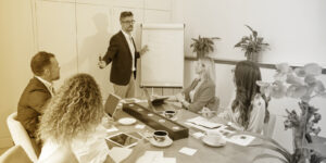 Marketing team has meeting about value proposition design