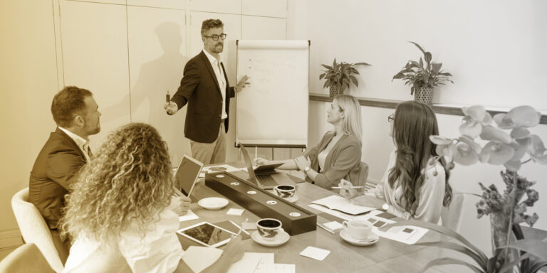 Marketing team has meeting about value proposition design